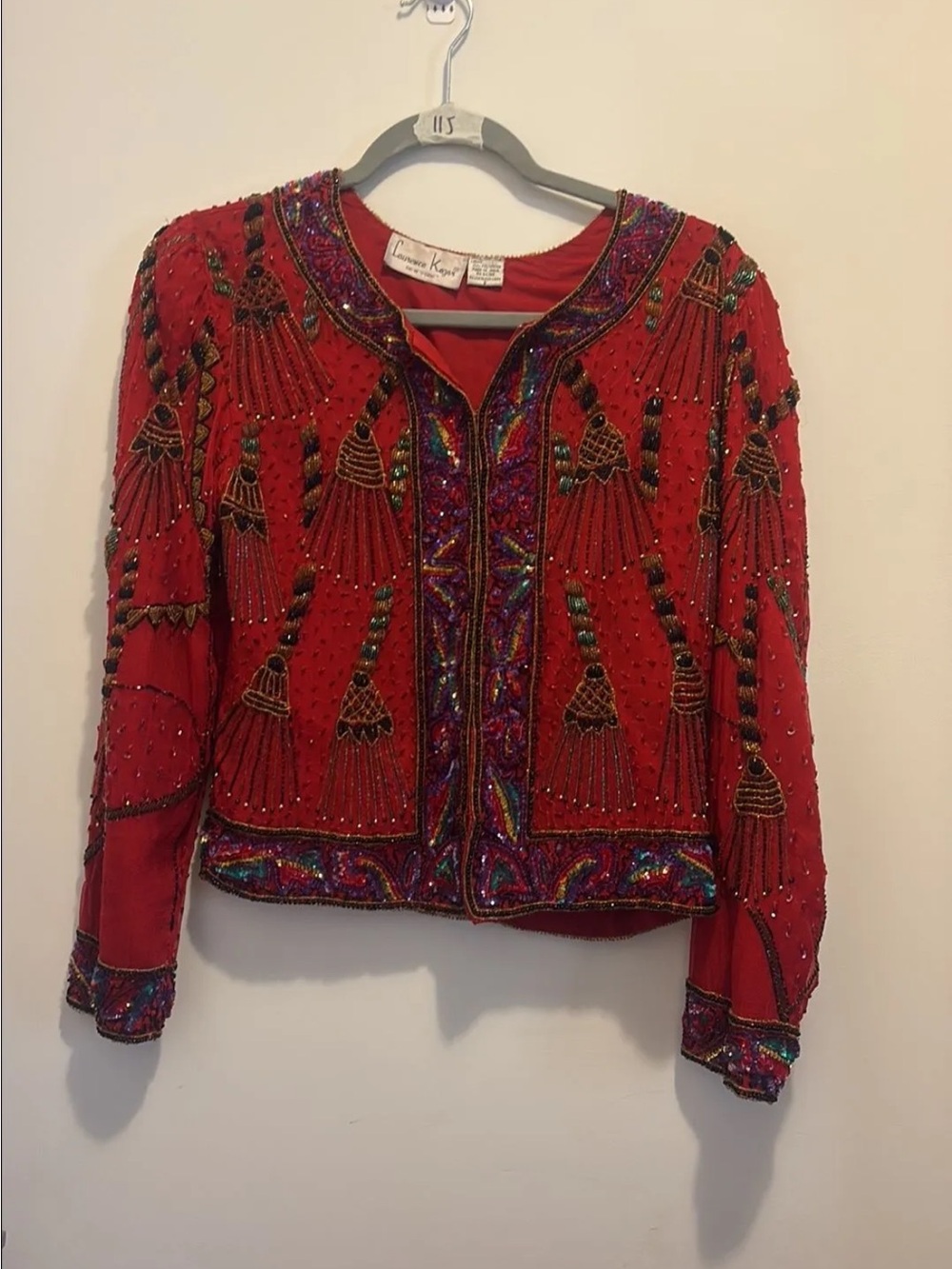 Vintage Laurence Kazar Red Beaded Evening Jacket